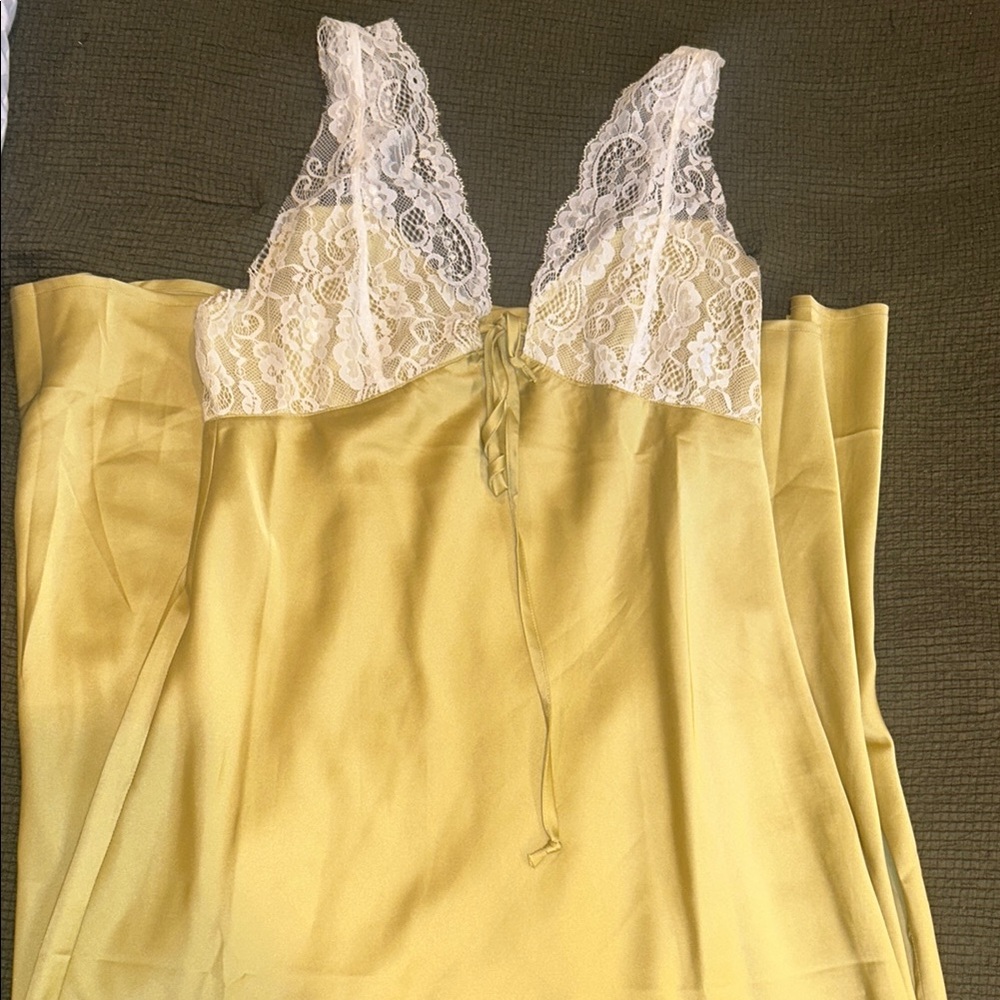 Yellow Satin Lace-Trimmed Dress